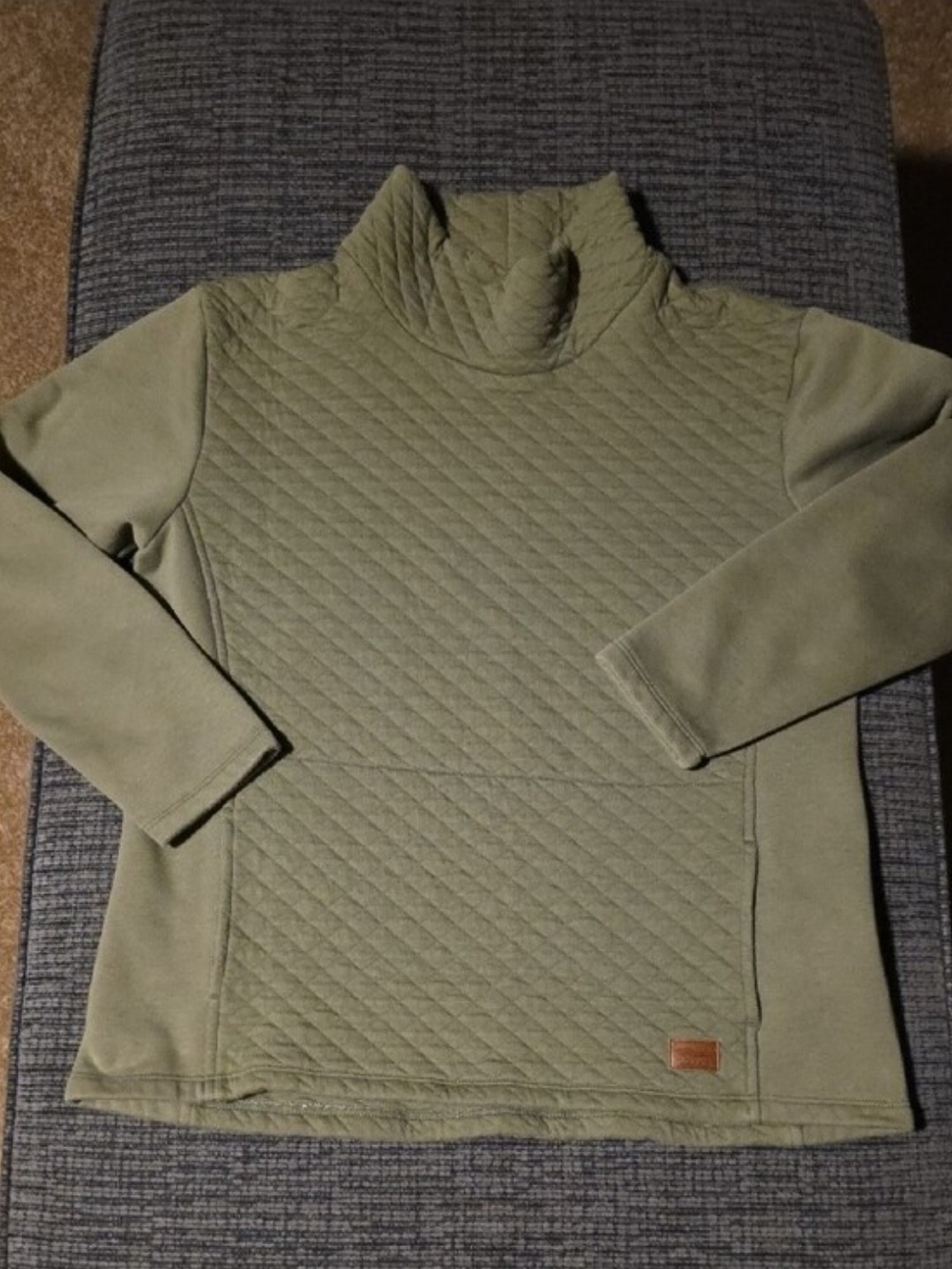 LL Bean Quilted Turtleneck Pullover in Olive Green, Medium Petite